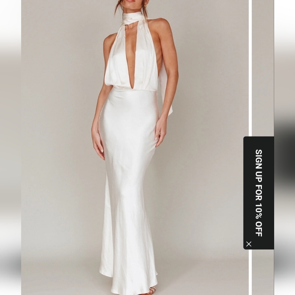 Selfie Leslie Dresses & Skirts - Selfie Leslie Ivory Backless Satin Gown